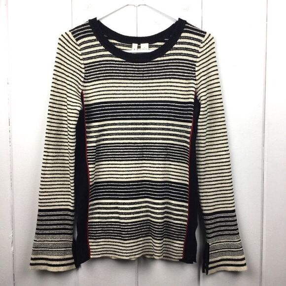Anthropologie Sweaters - Moth (Anthro) Black Cream Stripe Bell Sleeve Top M